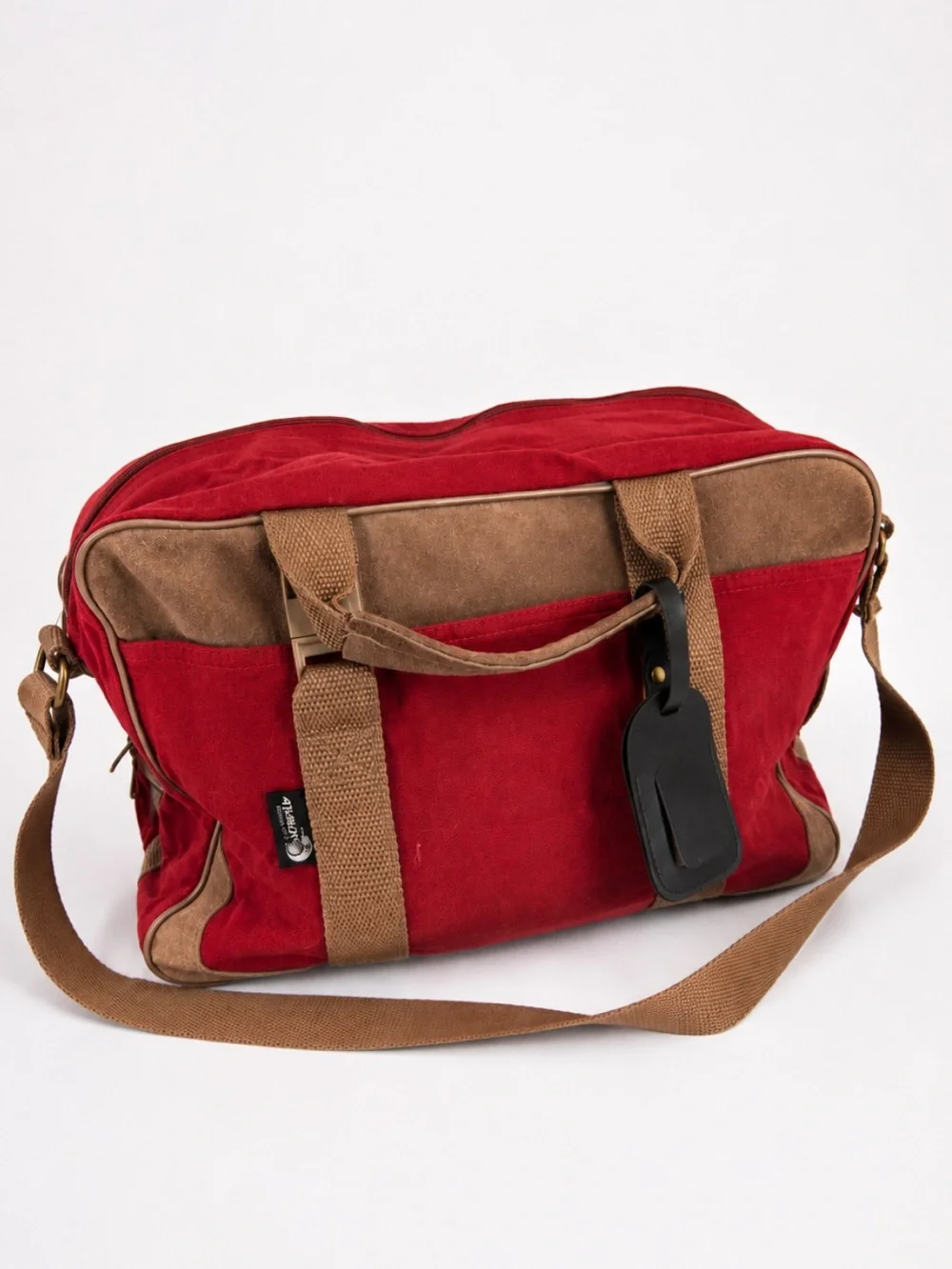 Vintage Athalon Denver USA Red Canvas Bag Tan Leather Suede Trim Duffle Travel